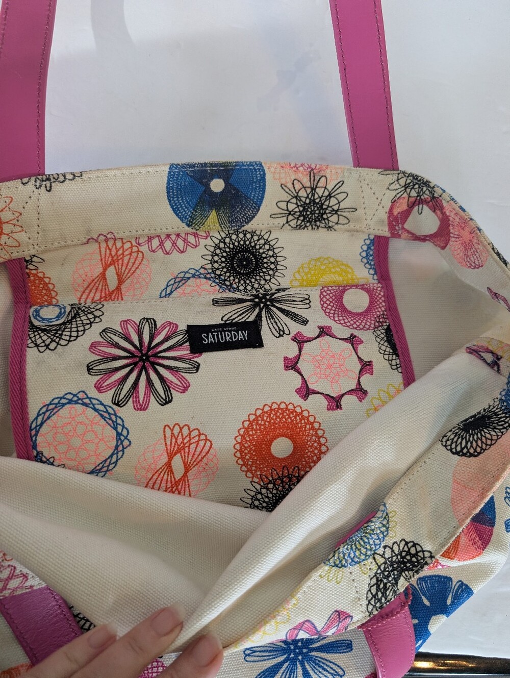 Kate Spade Saturday Canvas Tote Bag in Pink Multi- 10 X 17 - Picture 3 of 5